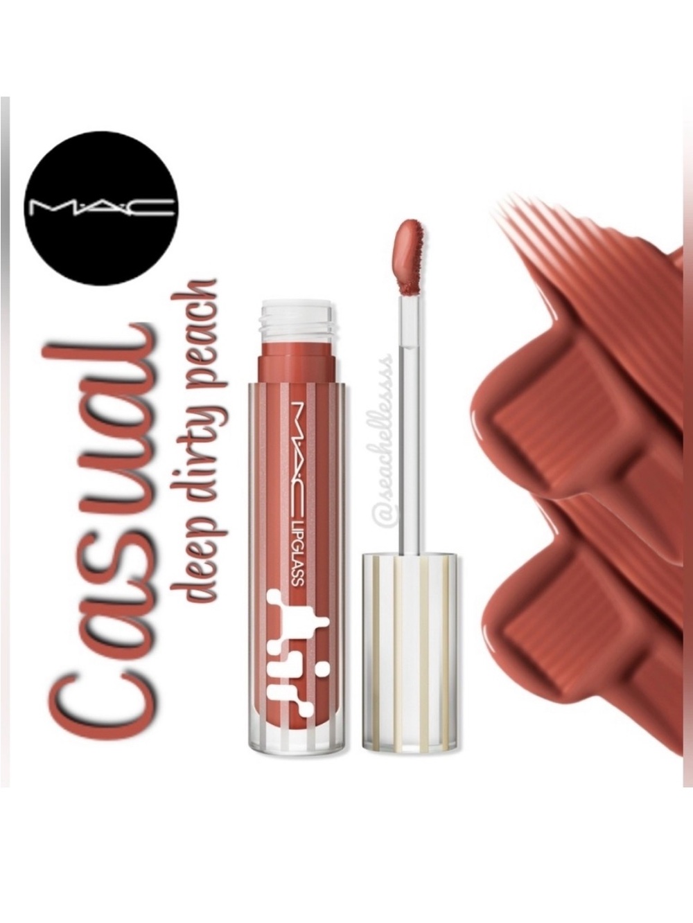 Mac Lipglass Air Non-Sticky Gloss Casual Deep Dirty Peach Brand New In Box